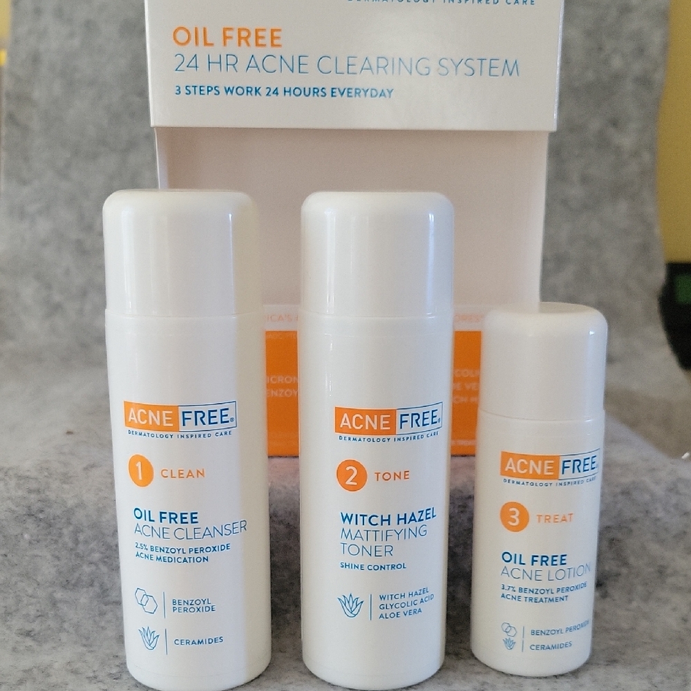 Oil Free Acne Cleanser, Witch Hazel Mattifying Toner & Acne Lotion Set - White